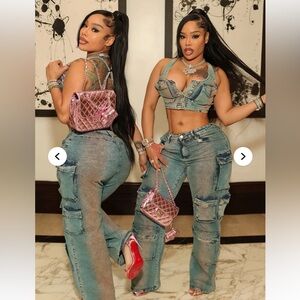 Stylish Blue Cargo Women Jean Set